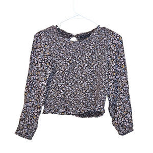 American Eagle Size Small S Ribbed Crop Long Sleeve Purple Floral Flower Top